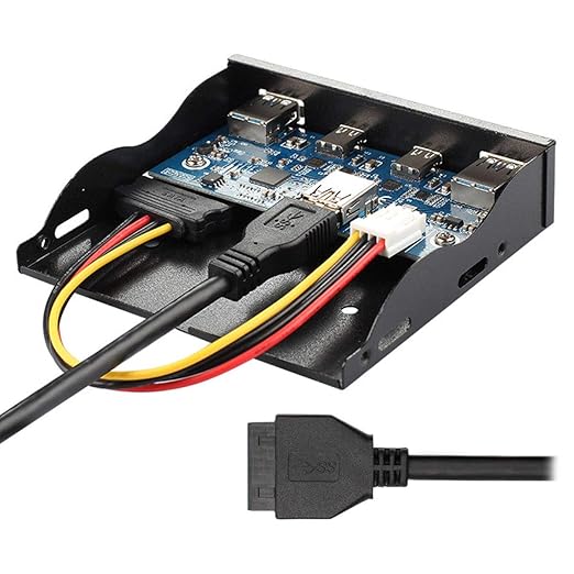 Chenyang USB-C &amp USB 3.0 HUB 4 Ports Front Panel to Motherboard 20Pin Connector Cable for 3.5 Floppy Bay