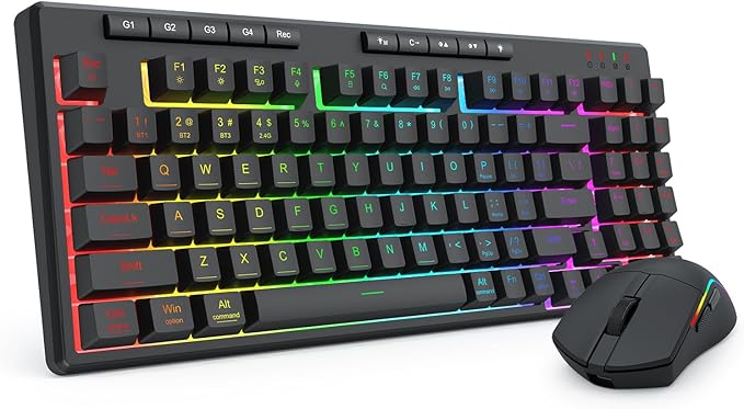 Redragon S156 Wireless Keyboard and Mouse with Tri-Mode Mechanical Feel Keyboard and 4800 DPI 61G Ultra-Light Gaming Mouse RGB Backlit 4 Macro Keys Long Battery Life for PC Mac Ideal for Gamer
