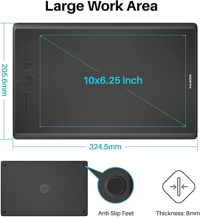 HUION Inspiroy H610X Drawing Tablet 10x6.25 Inch and ST300 Adjustable Drawing Tablet Stand