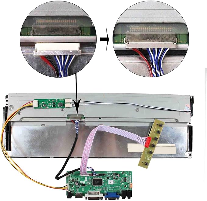VSDISPLAY DVI VGA Audio LCD Controller Board Work for 14.9inch 1280x390 LTA149B780F 30 PIN LVDS Interface 2CCFL Backlight LCD Screen