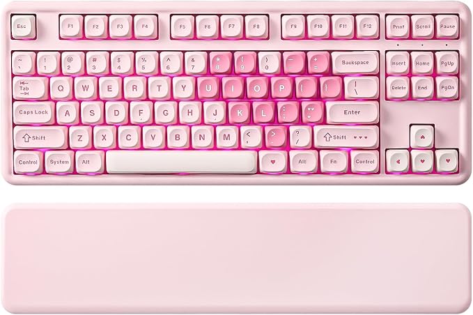 YUNZII B87 Wireless Mechanical KeyboardQMK/VIA ProgrammableTKL Layout 87 KeysBT/2.4G/USB-CHot Swap Gasket Mount RGB Backlit Gaming with Wrist Rest for Win/Mac (Pink Milk V2)