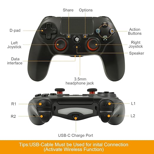 citnh 2 Pack Wireless Controller for PS4Compatible with PS4/Slim/Pro/PCDouble Shock 6-Axis Motion SensorBuilt-in Speaker &amp Headphone Jack