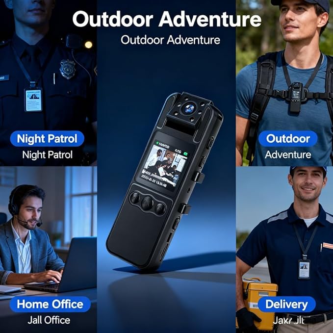 1080P Body Camera Mini Webcam with 180° Rotatable Lens IR Night Vision Audio Video Recording - One - Key Alarm Back Clip and Neck Strap Outdoor Personal Use