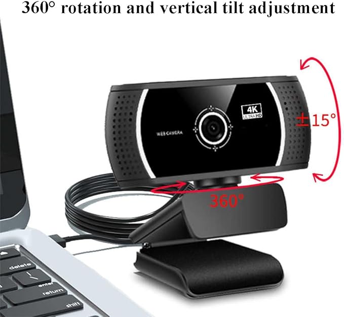GIZNXBA PC Webcam with Autofocus Clear Audio HD Light Correction Noise-Reducing Wide Field of View Streaming USB Computer Camera with Microphone for Laptop Desktop(4K)