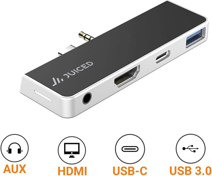 Juiced Systems QuickHUB - Surface Go Adapter - 2X USB 3.0 | 4K HDMI | USB-C | AUX - Designed for Surface GO | Surface GO 2