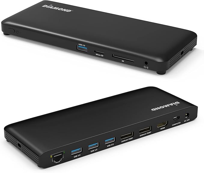 Diamond Multimedia USB-C Triple Display Docking Station with Charging Supports Windows Mac USB Type-C and Thunderbolt 3 Type-C 4K Monitors. x2 DisplayPort x4 USB 3.0 HDMI 65W PD (UDC1000)