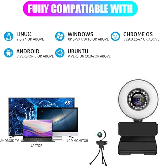 Multifunctional 1080p Mini Ringlight for Makeup Live Fill Light LED Dimmable Lamp Photo Video Camera