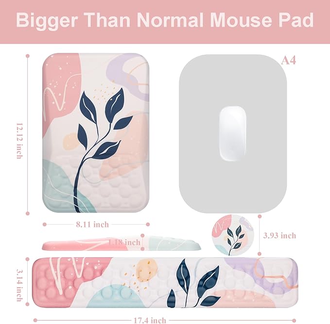 Ospelelf Mouse Pad with Wrist Rest and Keyboard Wrist Rest Ergonomic Wrist Rest for Computer Office Gaming Pink
