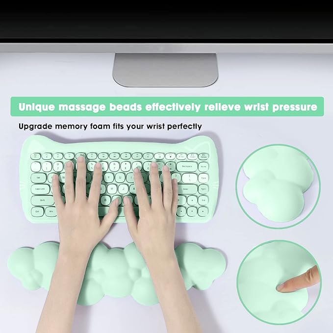 ATTACK SHARK 4 in1 Cloud Mouse PadKeyboard Wrist RestMouse Wrist Rest Supportand Leather Coaster Set with Office Desk MatNon-Slip PU Desk Pad Memory Foam Ergonomic Pain Relief for Office and Home
