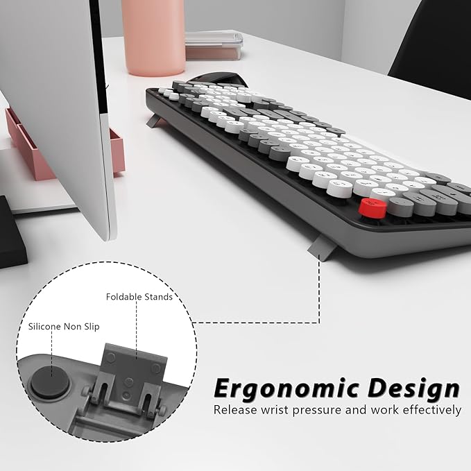 Wireless Keyboard Mouse Combo Colorful Mouse and Keyboard Combo 104 Keys Cute Wireless Keyboard with Number Pad for Windows Computer PC Notebook Laptop (Grey)