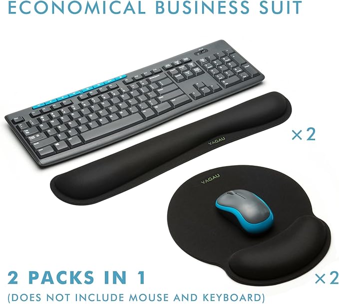 Comfy Mee Premium Memory Foam Keyboard and Mouse Wrist Rest Pads Set- for Comfortable Typing &ampWrist Pain Relief (Pack of 2)