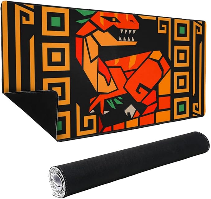 Geometric Velociraptor Raptor Dinosaur Aztec Mayan Style Large Gaming Mouse Pad Desk Mat with Stitched Edges Non-Slip Base