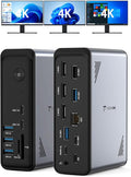 TobenONE 18 in 1 Laptop Docking Station 3 Monitors Triple 4K Display with 3 HDMI 9 USB Ports Gigabit Ethernet PD3.0 for Windows/Dell/Lenovo/HP/Thinkpad Laptops (No Power Adapter)