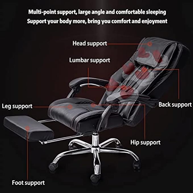 Computer Chair AErgonomic Massage Computer Chair Heated Office Chair Adjustable Swivel Work Chair PU Leather Gaming Chair with Footrest for Bedroom﻿ Office A