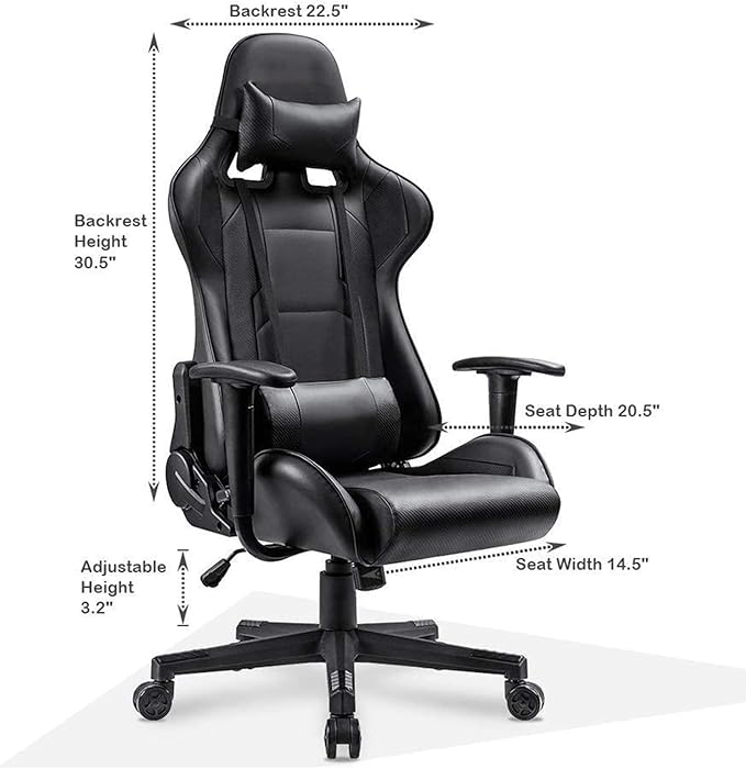 WANYE Adult Gaming Chair Gaming Chair Gaming Chair with Massage Reclining Gaming Chair High Back PC Gaming Chair Ergonomic Gaming Chair (Red) Black