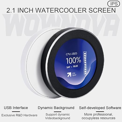 WOWNOVA 2.1 AIO Computer Temp Monitor CPU Cooler LCD Display Upgrade Kit for Water Cooling Systems PC Sensor Panel for PC Computer Accessories in Side Prebuilt Gaming PC Parts ARGB Case (Black)