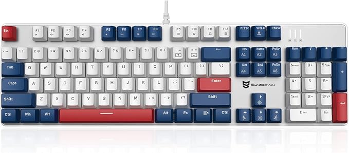 Qisan 104 Mechanical Keyboard for Gaming | Large Size USB White Backlit Gaming Keyboard Wired | US Layout Blue Switches Hot Swappable Mechanical Clicky Keyboards Compatible with PC &amp Laptop