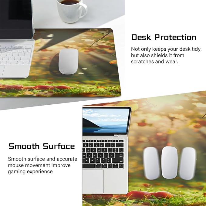 Grass Fruit Tree Apple Large Mouse Pad Gaming Mousepad Desk Mat for Desktop Computer Keyboard Waterproof Mouse Mat Desk Pad with Non-Slip Base for Game School Office Home 35.4 x 15.7