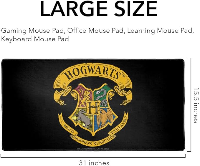 Harry Potter Ilustrated Hogwarts Crest Large Gaming Mouse Pad Desk Mat with Stitched Edges Non-Slip Base for Gamer Home and Office 31.5 x 15.7