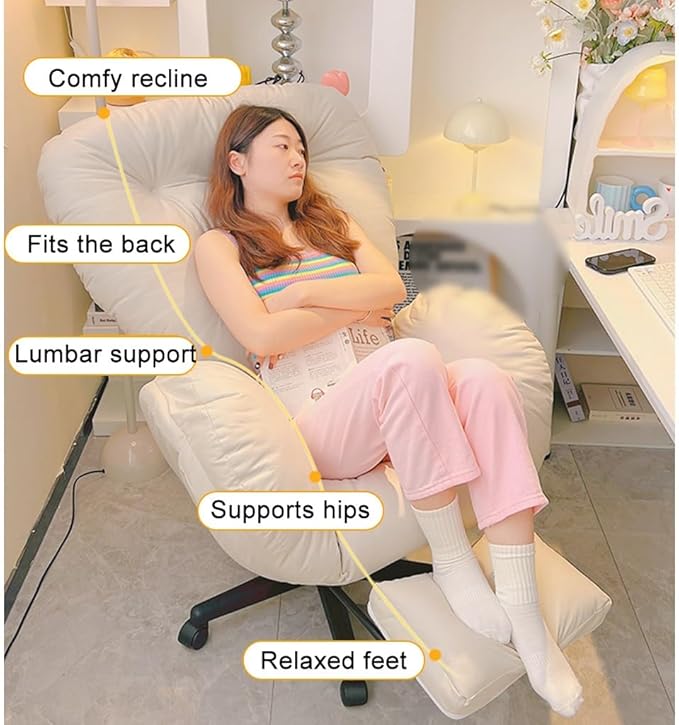 YCKEGEW Sofa Leisure Chair Computer Ergonomic Video Gaming Chair for BedroomRecliner Chair Tilting Function BackrestTask Chair with Wheels and Black Base(Pinkwith Footrest)