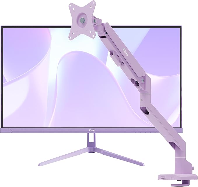 Pixio PX248 Wave Purple 24 inch 200Hz Refresh Rate FHD 1080p Resolution Fast IPS Panel 1ms GTG Response Time Gaming Monitor and PS1S Wave Purple Single Monitor Arm - Fits up to 32 inches and 19.8lbs
