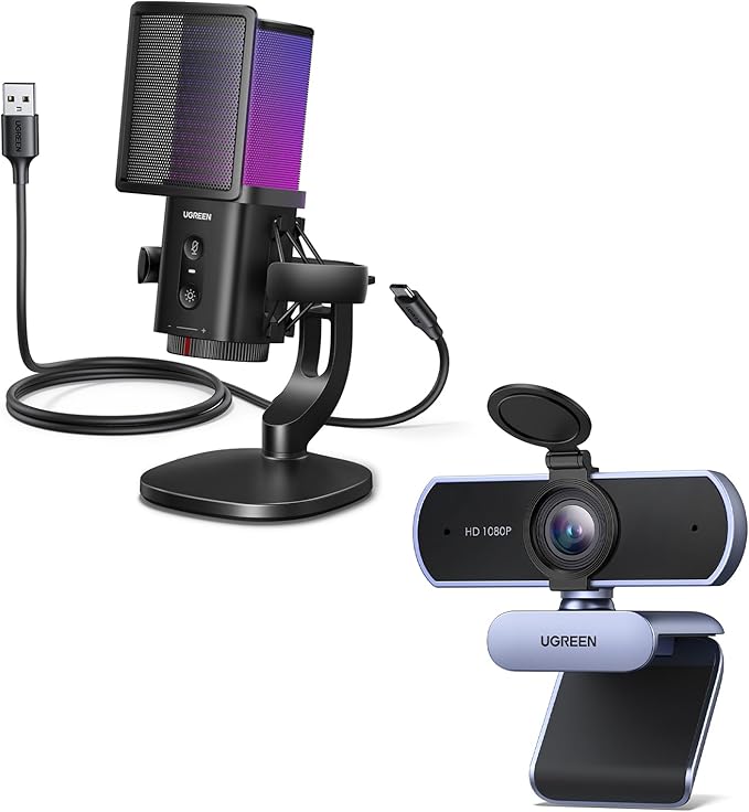 UGREEN Full HD 1080P Webcam Bundle with Gaming Microphone for PC 24bit/96kHz