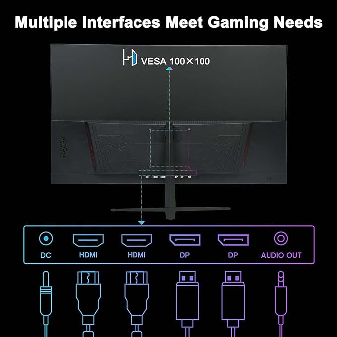 27 Inch QHD 2560 x 1440 Gaming Monitor 180Hz 1ms Fast IPS Computer Screen DP 1.4 x2 HDMI 2.0 x2 VESA Mount 130% sRGB HDR Eye Care Metal Stand DP Cable