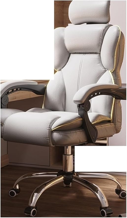 Computer Chair Household Office Chair Gaming Backrest Stool Scroll Wheel Pedal Headrest Latex Leather Rotatable Lifting Chair (Color : Grey B)