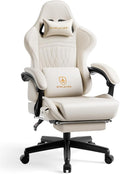 GTPLAYER Gaming Chair for Adults Ergonomic Computer Game Chairs with Speakers Footrest &amp Linkage Armrest Reclining High Back Silla Gamer for Home Office Ace Pro Off-White