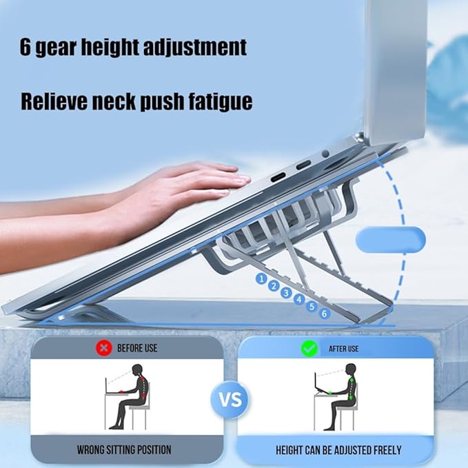 Portable Laptop Cooling Pad Radiators Stand with 6 Adjust Height Keep Your Notebook Cool and Stable Performances