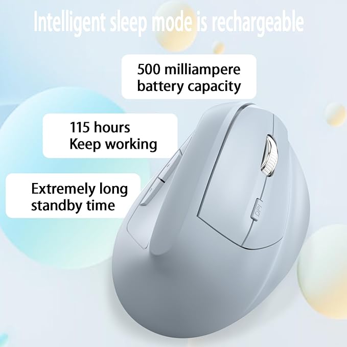 Ergonomic Vertical Mouse Wireless Rechargeable Ergo Mouse for Carpal Tunnel Relief 3200DPI Adjustable 6 Buttons for PC/Laptop/Mac/Windows (Blue)