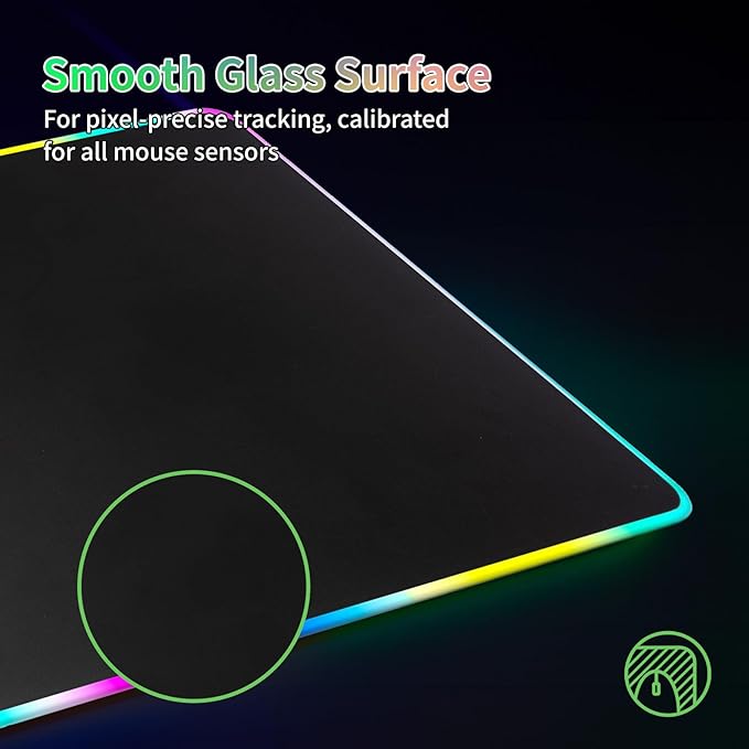 RGB Glass Mouse Pad for Gaming Professional Esport Ultra Smooth Mouse Mat Dimmable Border Lighting Color Mousepad with Stable Rubber Base Speed Control for Games and Office (Black 13.8 x 10.2)