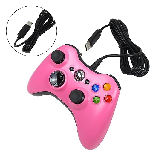 Qblahip USB Wired Vibration Gamepad for Xbox 360 Console and for Windows 10 8 7 PC (Pink)