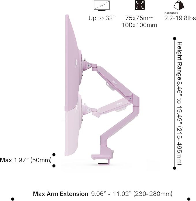 Pixio PX278 Wave Pink 27 inch 180Hz Refresh Rate FHD 1440p Resolution Fast IPS Panel 1ms GTG Response Time Gaming Monitor and PS1S Wave Pink Single Monitor Arm - Fits up to 32 inches and 19.8lbs