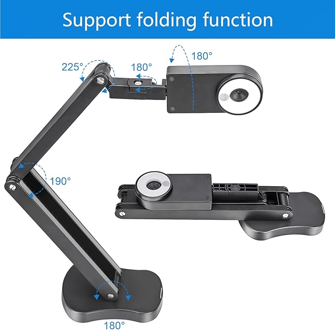 4K USB Document Camera for Teacher 8MP Webcam &amp Visualiser for A3 Size with Dual Microphones 3-Level LED Light Image Invert Foldable for Live Demo Work with Windows macOS and Chrome OS