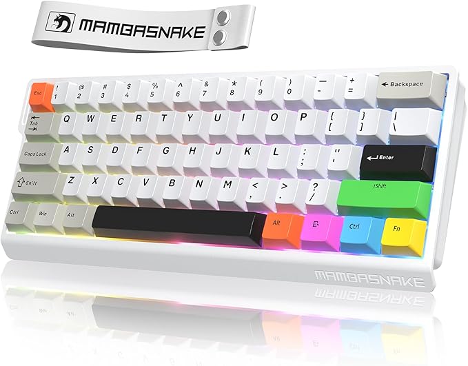 ATTACK SHARK MAMBASNAKE X60HE Rapid Trigger Magnetic Switch 60% RGB Wireless Mechanical Gaming keyboard2.4Ghz/BT/Wired8KHZ Polling Rate0.01mm Adjustable ActuationWeb Driver for PC(White+8 Keycaps)