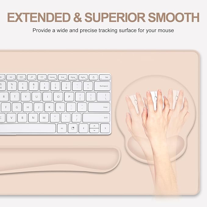 Mouse Pad Desk Pad Protector Keyboard Wrist Rest + Mouse Pad Wrist Rest +Coaster Large Gaming Mouse Pad for Computer Keyboard Laptop XXL Desk Mat Writing Pad for Office and Home Beige