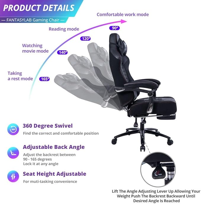 Game in Comfort: Black PU Ergonomic Racing Office Chair with Adjustable Seat Height - Perfect for Work &amp Play