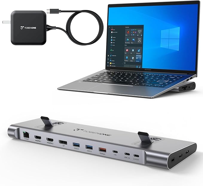 TobenONE 16-in-1 USB-C Docking Station 3 Monitors &amp Dual Monitor2 HDMI+DP+6 USB Ports for Office &amp Home UseCapable of 100W Power Supply &amp 2.5Gbps Ethernet Used with Dell/HP/Lenovo