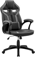 Adjustable Gaming Chair Black Faux Leather Racing Chair with Lumbar Pillow