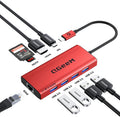 QGeeM USB C Hub Ethernet9 in 1 USB Type C Hub HDMI Multi-Port Converter Adapter100W Pd USB 3.0SD/TF Card ReaderCompatible for MacBook Pro Air Ipad HP Dell Lenovo Chromebook etc.-Red