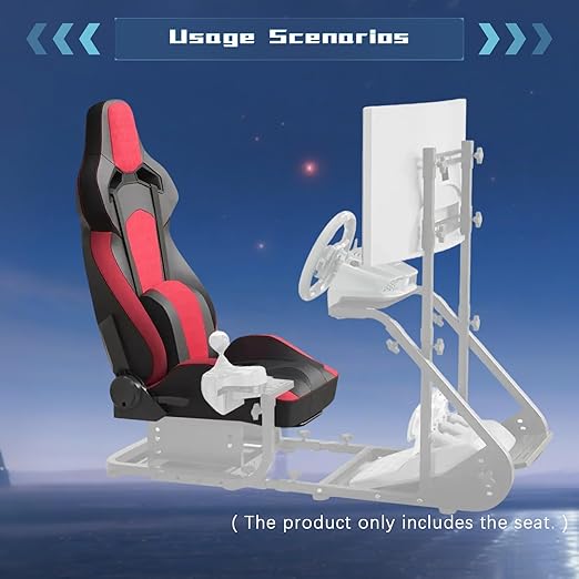 VroomAuto Universal PVC Bucket Style Reclinable Sport PU Leather Simulator Racing Seat with Adjustable Lock Slide Excluding Wheel Stand Handbrake Pedals and Monitor
