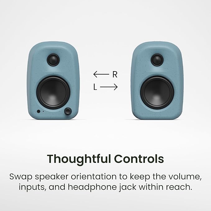 Kanto UKI 100 W Active Desktop Computer Speakers with Bluetooth and USB-C | Intelligent Sub Integration | Headphone Out | Pair | Onyx