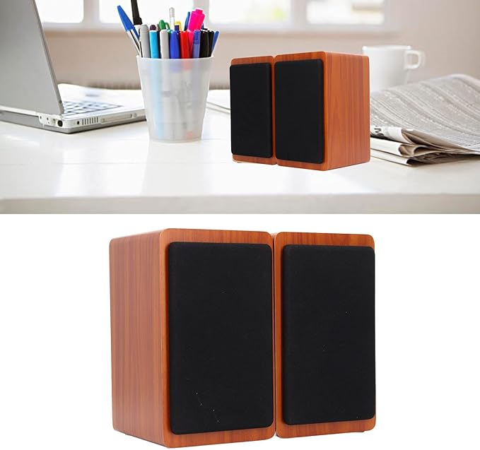 5V 3W USB Wired Wood Computer Speakers 5.0 Sound Channel 2.0 Stereo Sound Speaker for Music Movies Gaming for Laptop Notebook Desktop Computer (Walnut Wood)