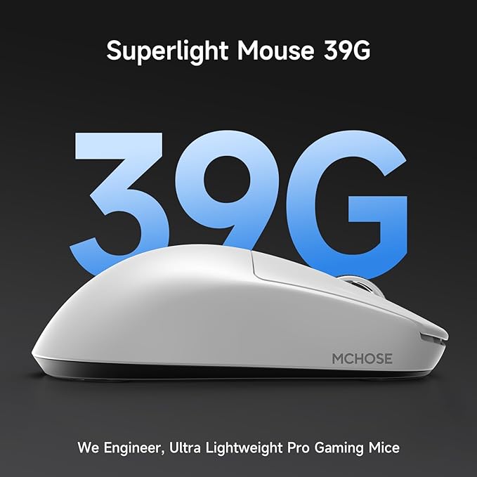 MCHOSE L7 Ultra+ Wireless Gaming Mouse Ultra-Lightweight Ergonomic Mouse with 42K DPI PAW3950 Optical Switch 20000 FPS Dual 8K Polling and 7 Programmable Buttons 3-Mode Connect PC/Mac - White