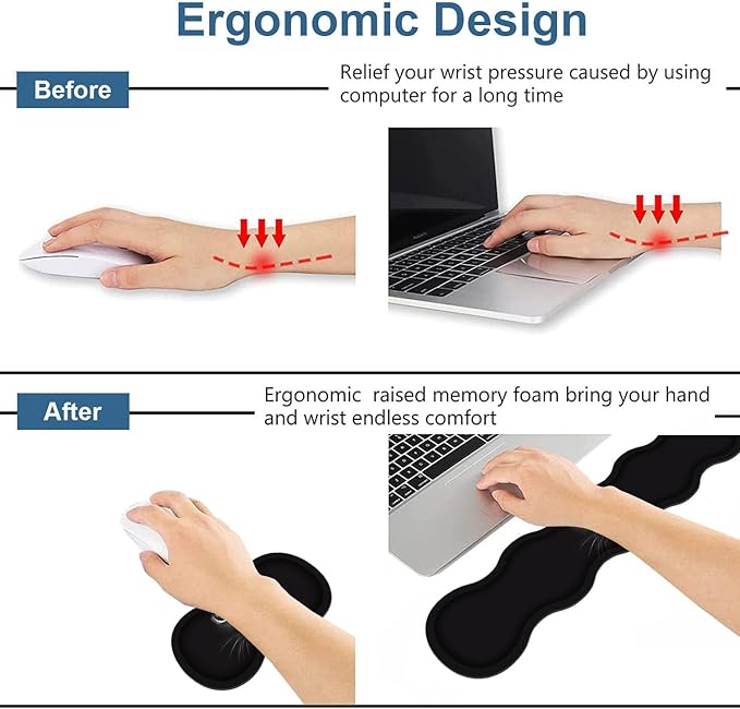 Ergonomic Keyboard Wrist Rest &amp Mouse Pad Wrist Rest Set Large XXL Gaming Desk Mat 31.5x 11.8 with Memory Foam Easy Typing Pain Relief for Office &amp Home Cute Black Cat Face