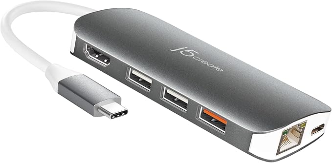 j5create USB-C 9-in-1 Multi Adapter Multi Adapter HDMI/Ethernet/USB 3.1 SD and MicroSD/PD 3.0 | 4K HDMI for MacBook | ChromeBook |USB-C Devices (JCD383)
