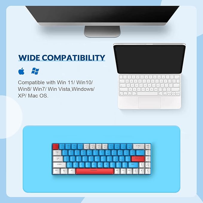 T8 60% Gaming Keyboard68 Keys Compact Mini Wired Mechanical Keyboard with 18 Chroma RGB BacklitBlue SwitchUSB C Coiled Keyboard Cablefor PCLaptopMacPS4Xbox-Blue