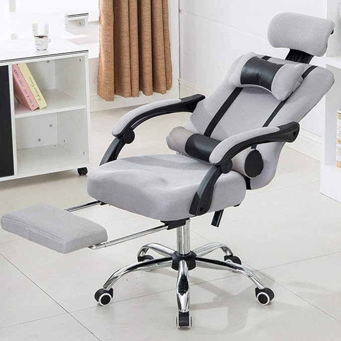 Reclining Computer Chair Home Computer Chair Mesh Office with Wheel Chair Game Gaming Chair Boss Chair Steel Foot Rotating Lift Armrest Boss Chair -Gray