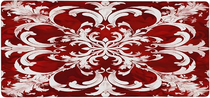 Abstract Red White Flower Large Mouse Pad Gaming Mousepad Desk Mat for Desktop Computer Keyboard Waterproof Mouse Mat Desk Pad with Non-Slip Base for Game School Office Home 35.4 x 15.7